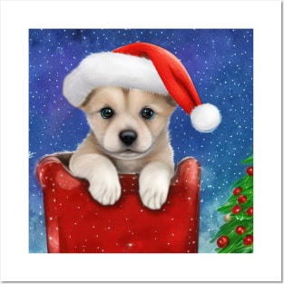 Cute Christmas Pomeranian Puppy Posters and Art